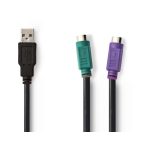   USB - PS/2 adapterkábel | USB A Dugasz - 2 db PS/2 Aljzat | 0,3 m | Fekete